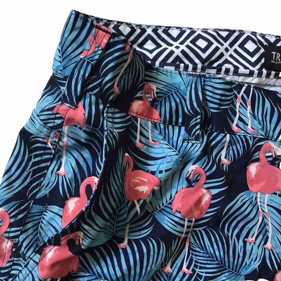Trunks Swim Hybrd Shorts Mens Size 34 Flamingos Blue Pink Pockets Multi-Function - Picture 4 of 12